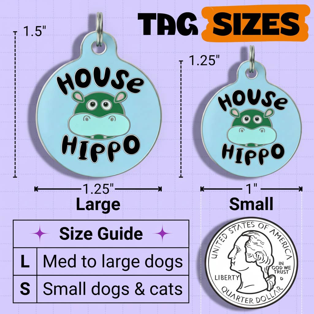 Cute Dog Charm & Pet ID Tag - House Hippo *Blue: Large / Engraved QR Code