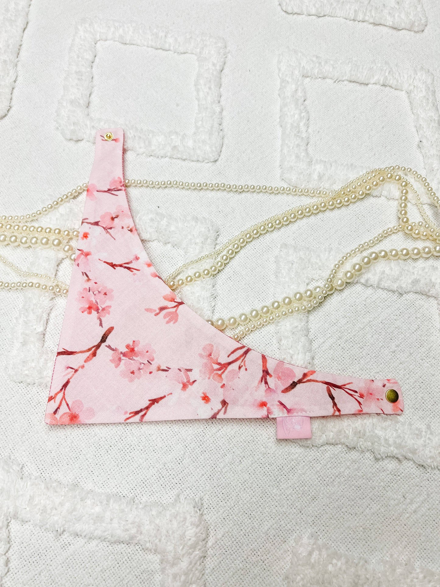 Pink Cherry Blossoms Reversible Dog Bandana Flower Pet Scarf: L
