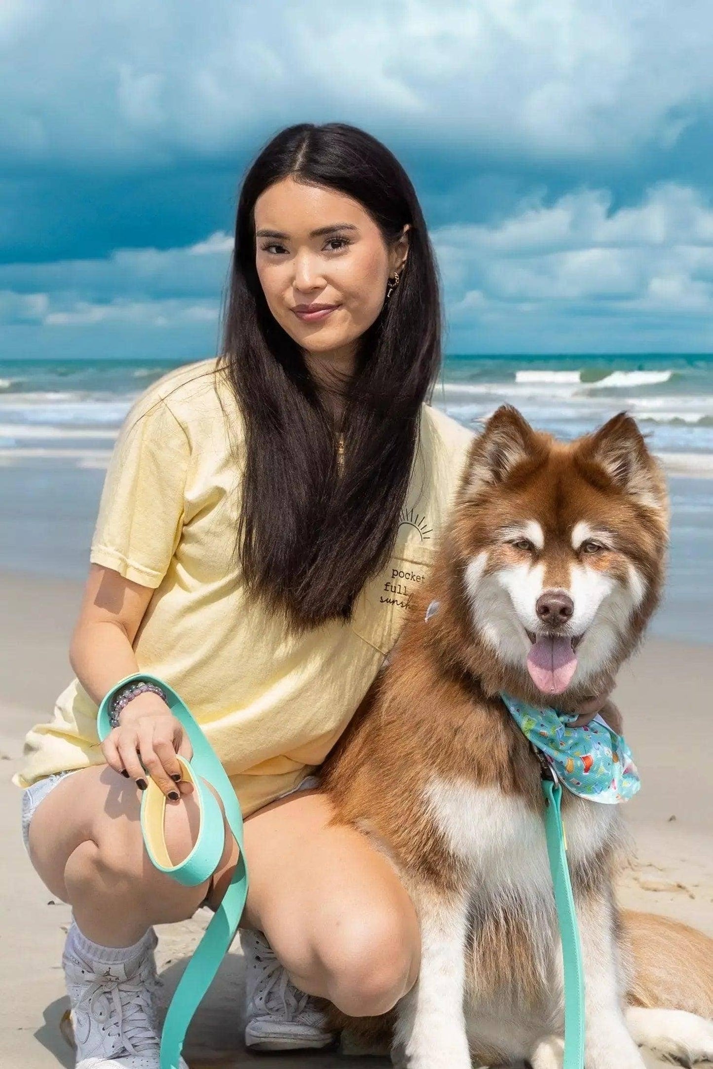 Island Vibes Waterproof Dog Collar: Aqua / Sunshine Yellow / 20 - 26