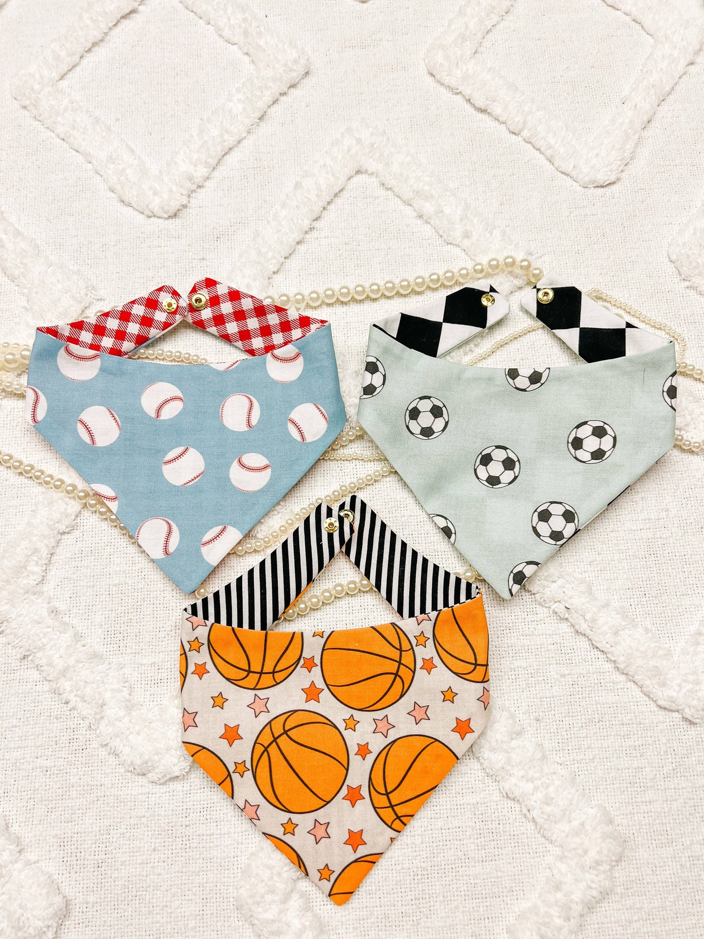 Baseball Reversible Dog Bandana – Snap-On Curved Neck Spring Scarf