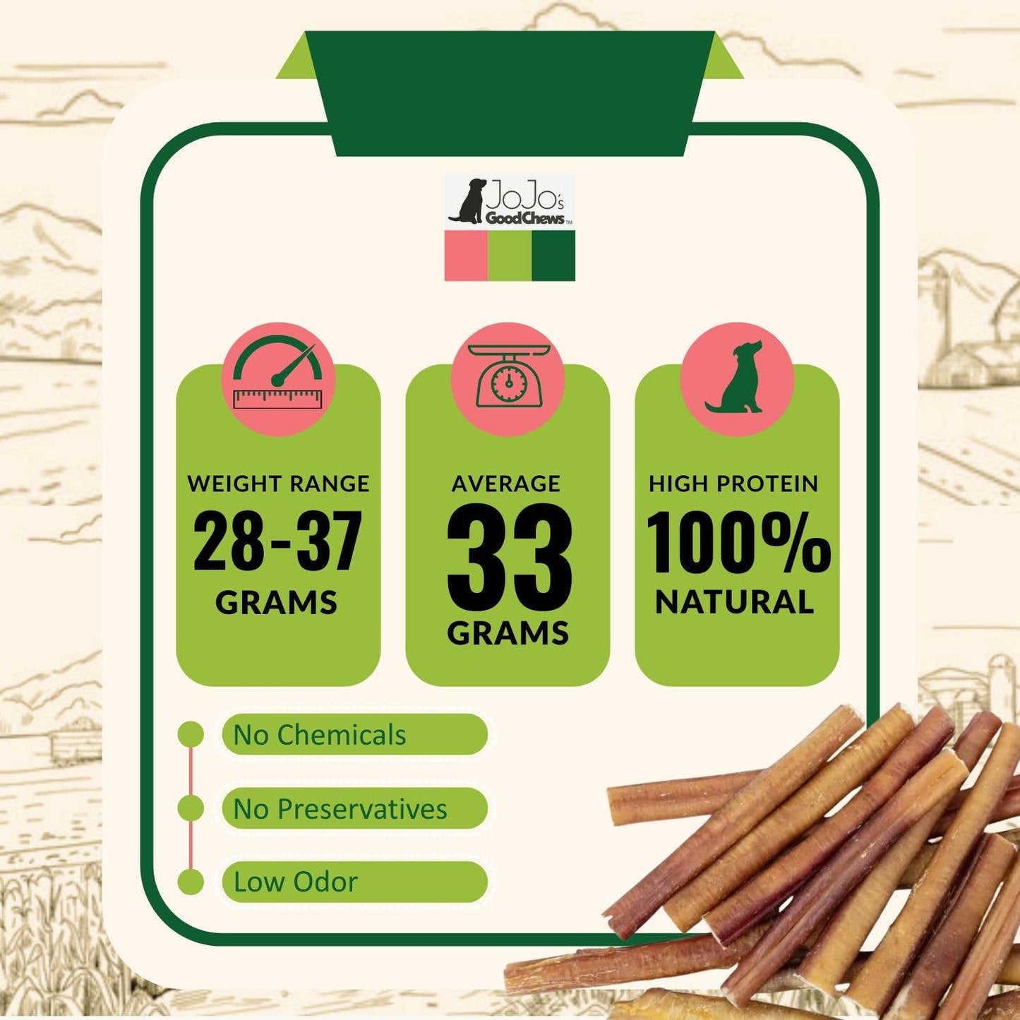 All-Natural Beef Bully Stick Treats - 6" Thick (25/Bag)