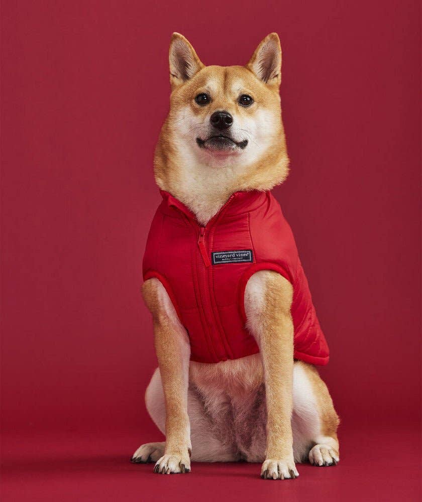 Vineyard Vines X Fma Pet Puffer Jacket, Red Velvet: XXL