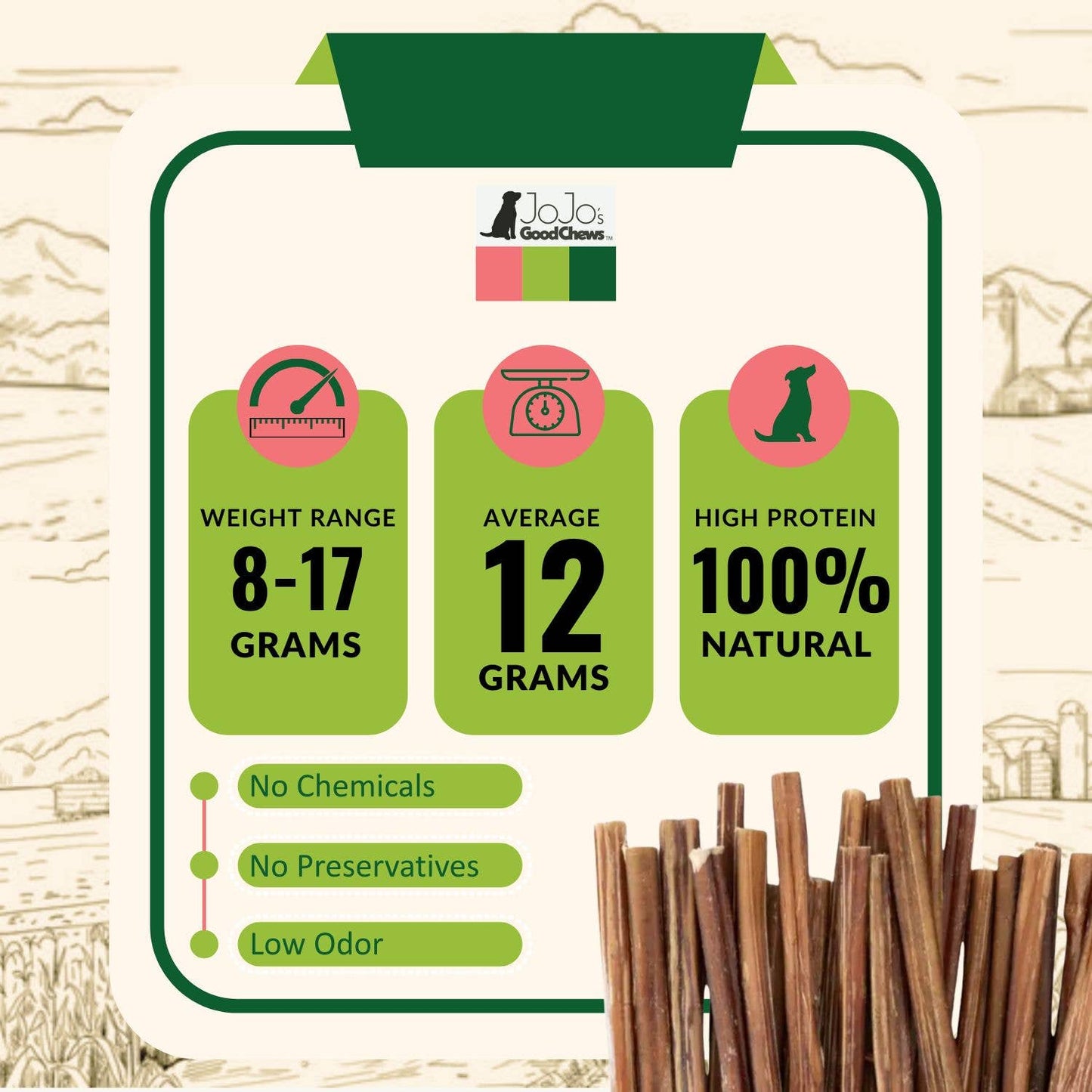 Natural Beef Bully Stick Dog Treats - 6" Thin