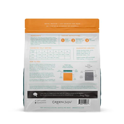 Green Juju Extras Freeze-Dried Raw Duck & Sardine Recipe for Dogs & Cats