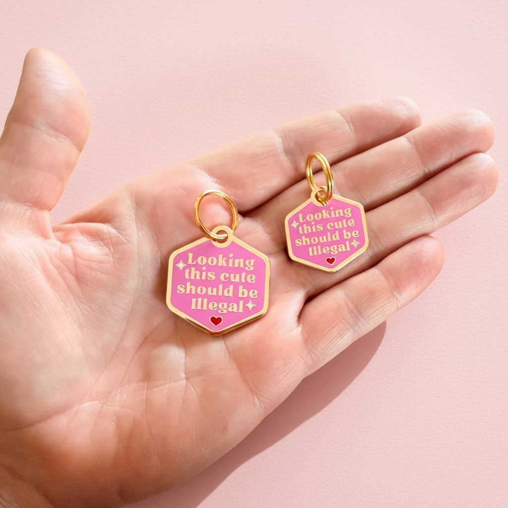 Funny Dog Tag Charm - Looking This Cute should be Illegal: Small / Engraved QR Code