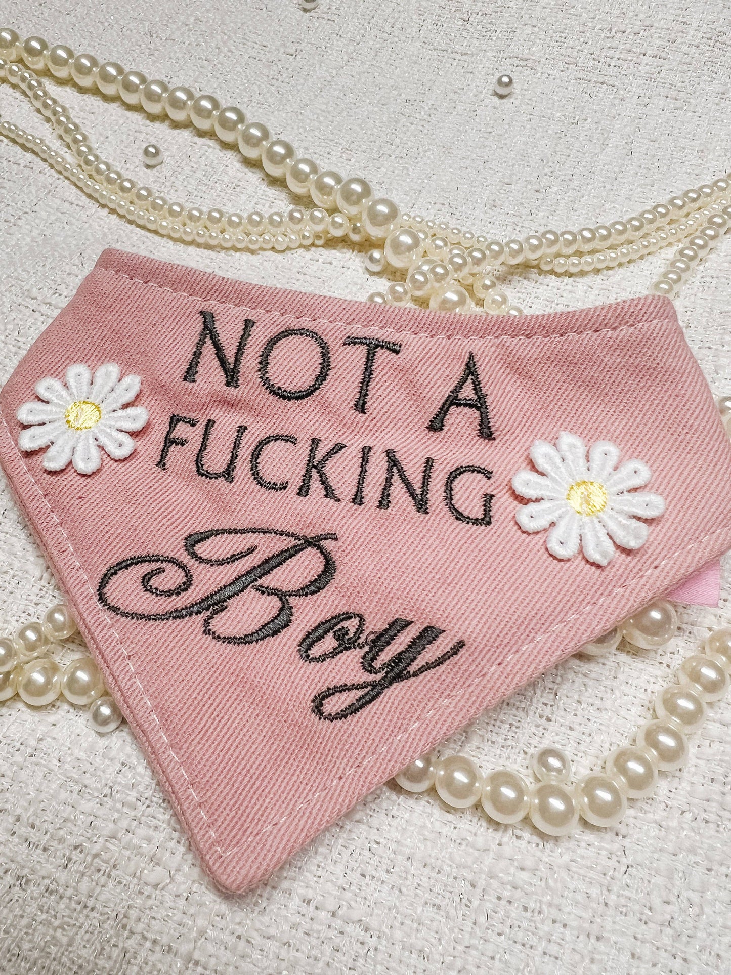 I’m Not A Boy Embroidered Reversible Dog Bandana