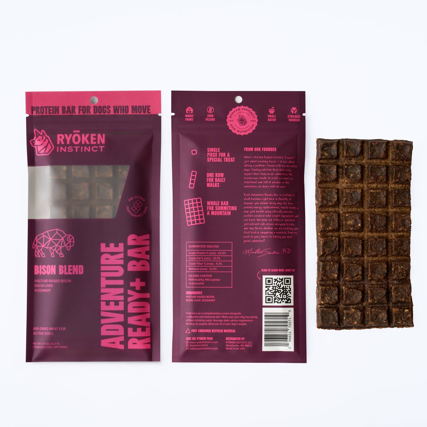 Bison Treat & Snack Bar for Active Dogs - Energy & Recovery