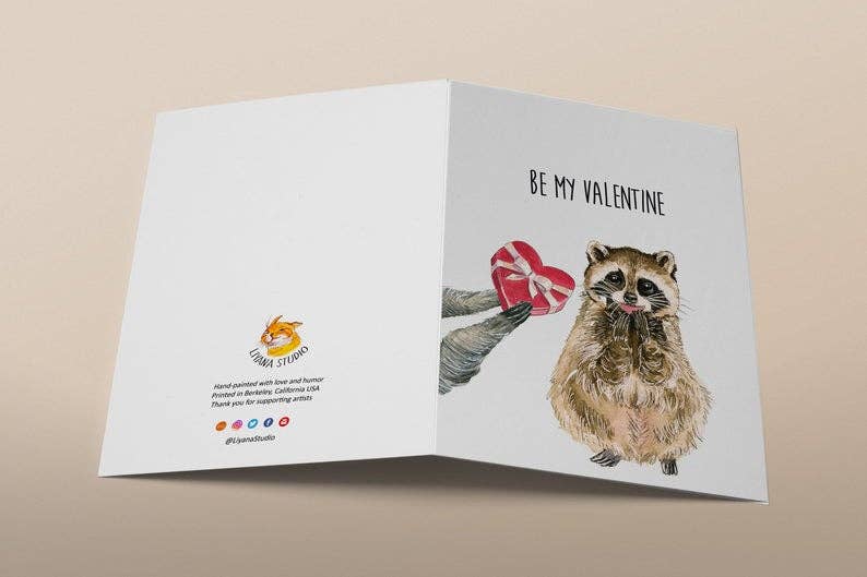 Be My Valentine Raccoon Love - Funny Valentines Day Card