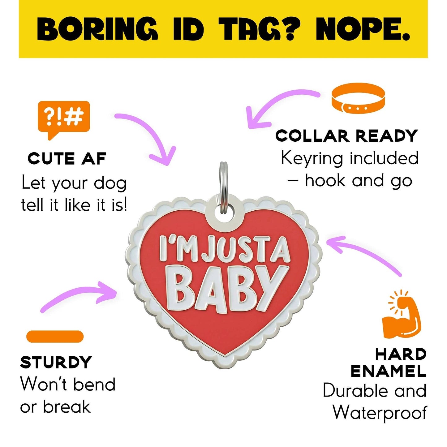 Cute Dog Charm & Pet ID Tag - I'm Just a Baby: XL / Engraved QR Code