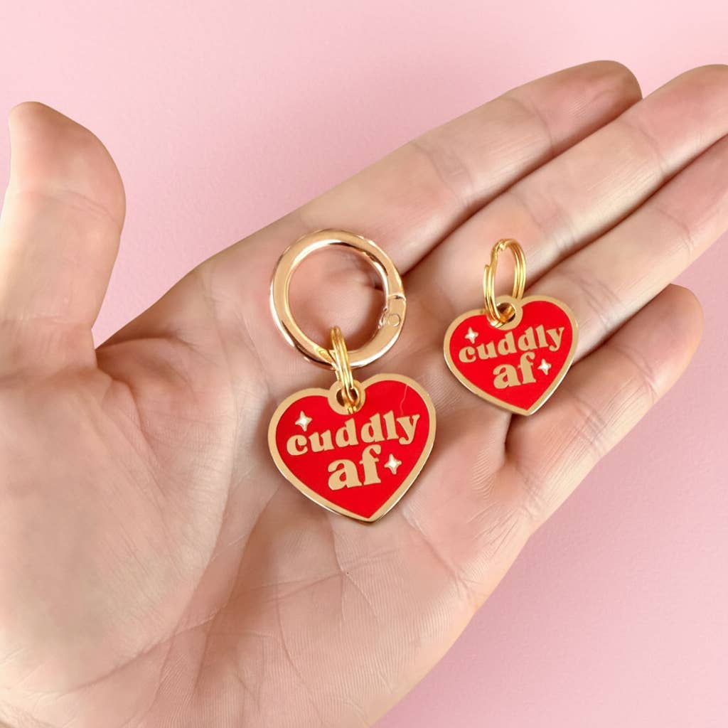 Funny Dog Charm & Pet ID Tag- Cuddly AF : Large / Engraved QR Code