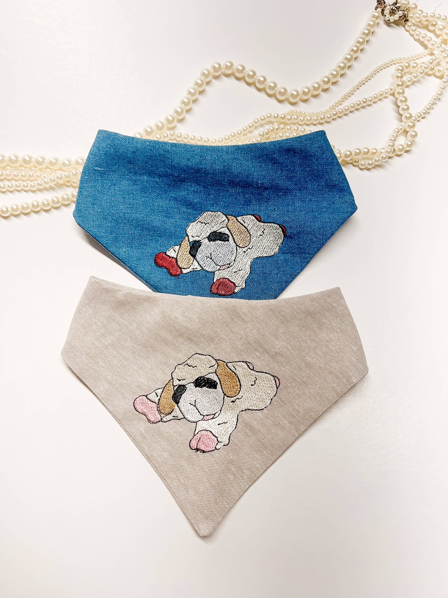 Classic Lamb Embroidery Denim Dog Bandana, Metal Snap On Pet: L