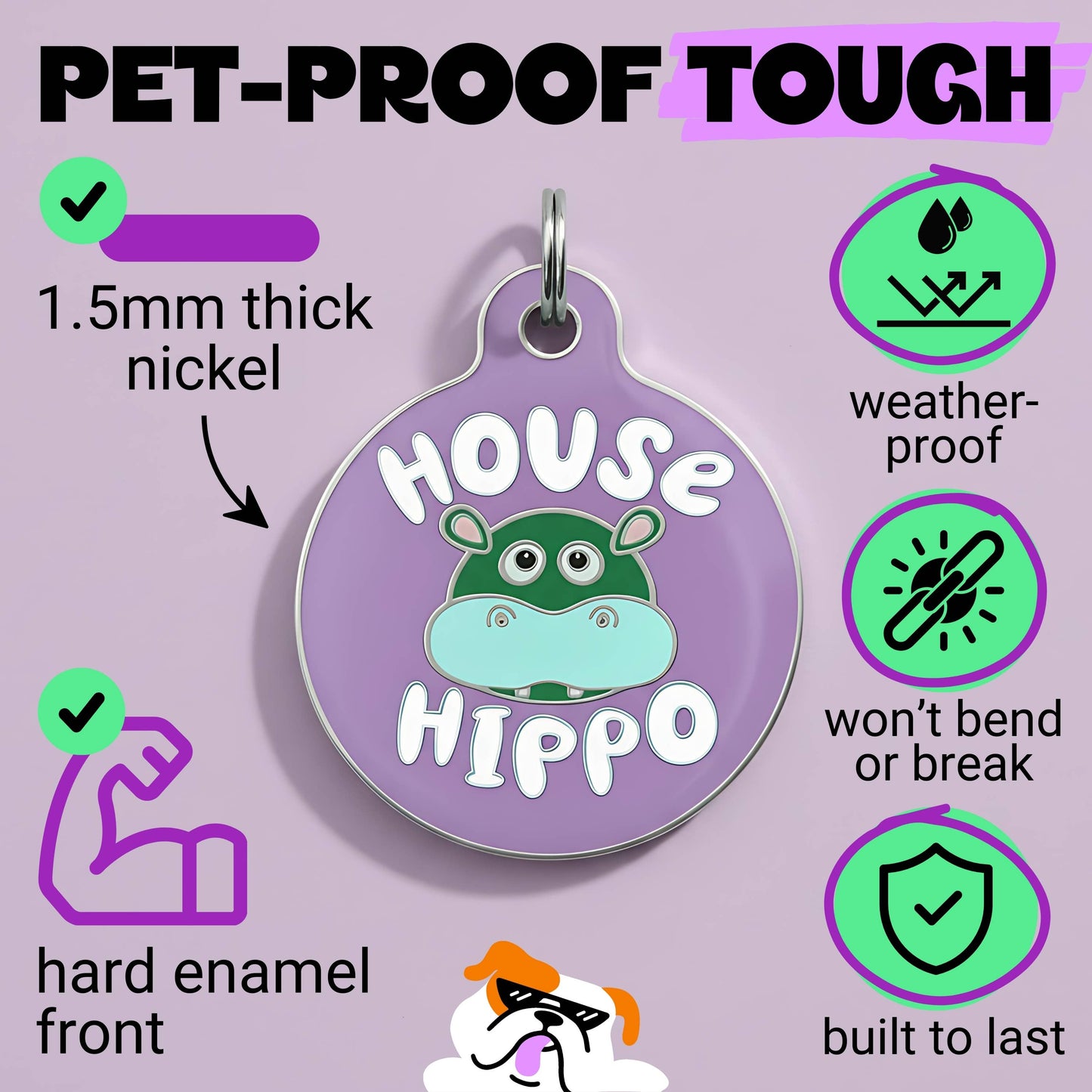 Cute Dog Charm & Pet ID Tag - House Hippo *Purple: Large / Engraved QR Code