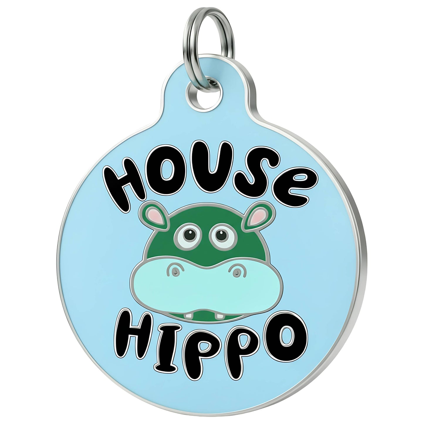 Cute Dog Charm & Pet ID Tag - House Hippo *Blue: Large / Engraved QR Code