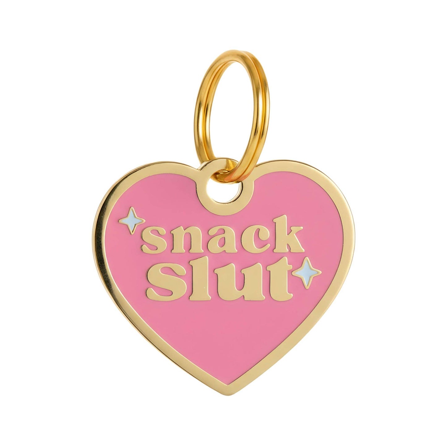 Funny Gold Enamel Dog Charm & Pet ID Tag - Snack Slut : Large / Engraved QR Code
