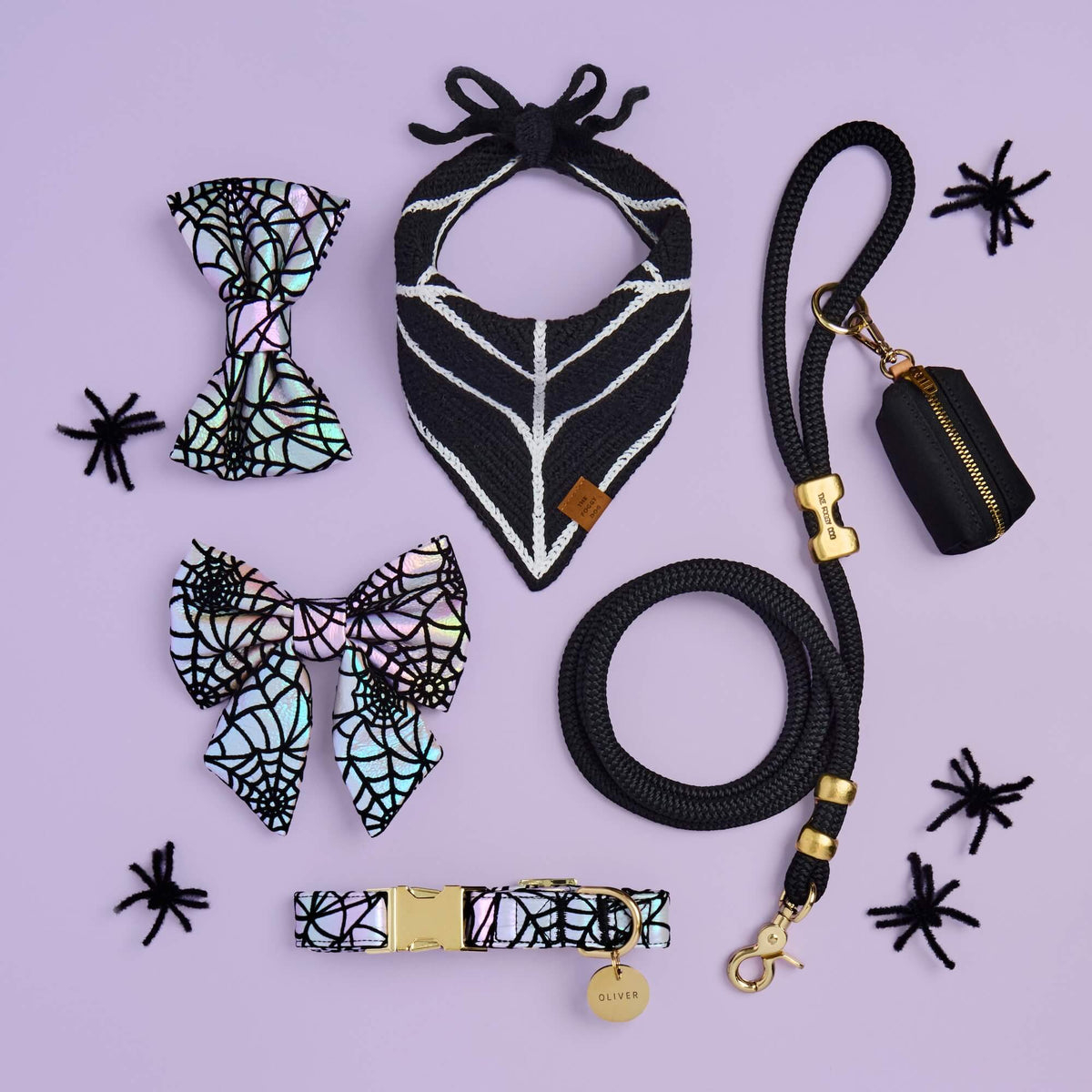Holographic Spiderweb Dog Bow Tie
