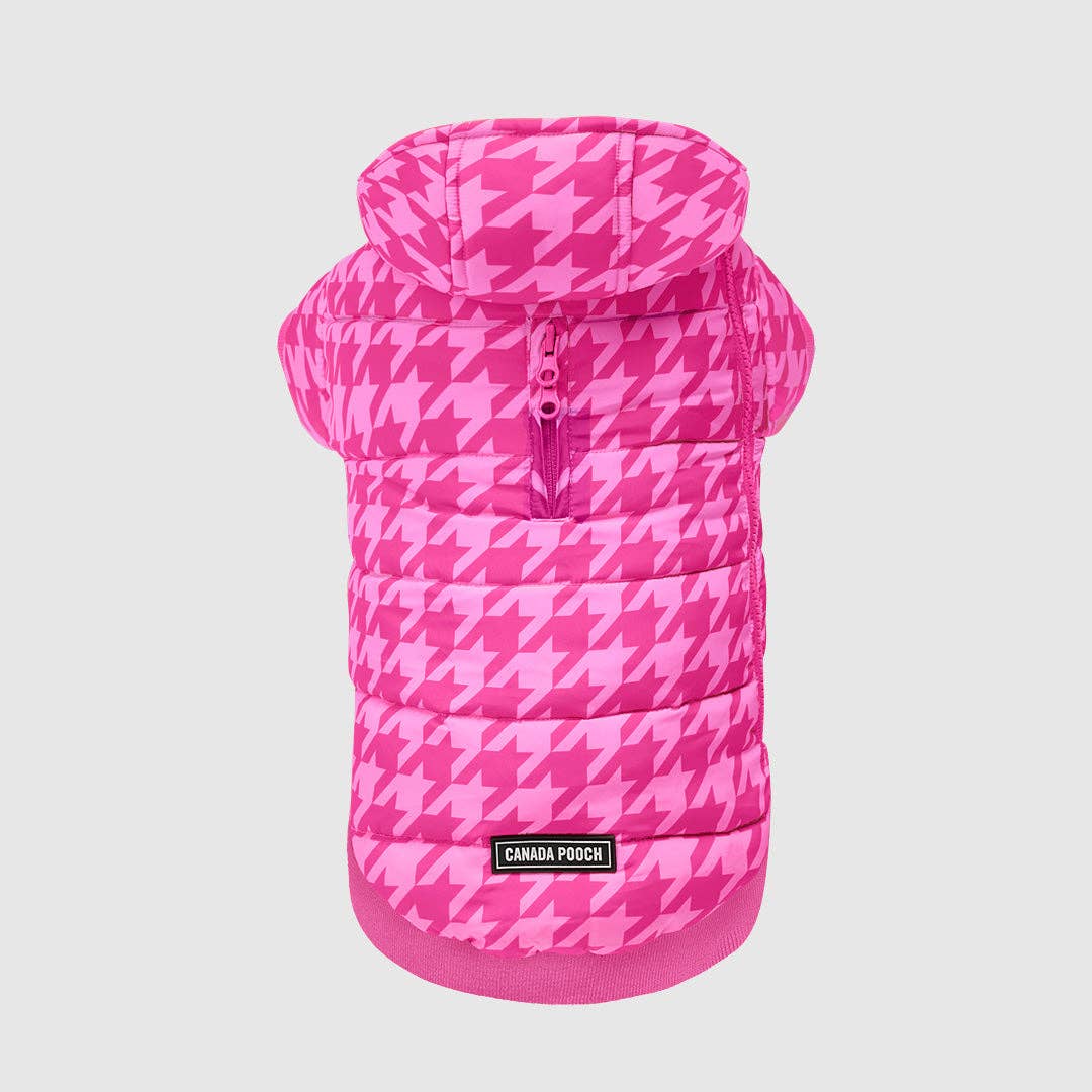 Prism Puffer- Dog Coat: Pink Houndstooth / 24