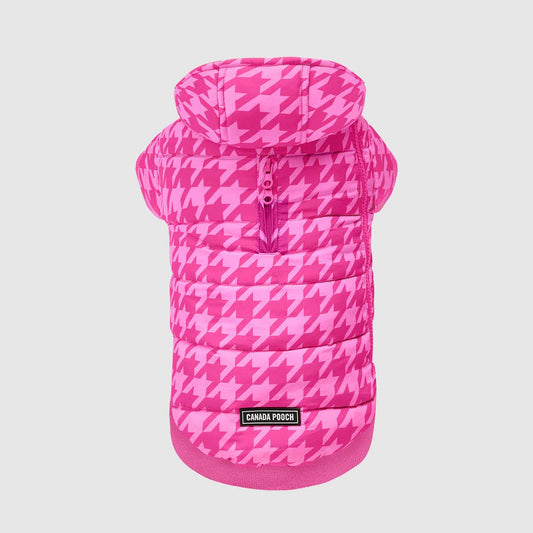 Prism Puffer- Dog Coat: Pink Houndstooth / 24