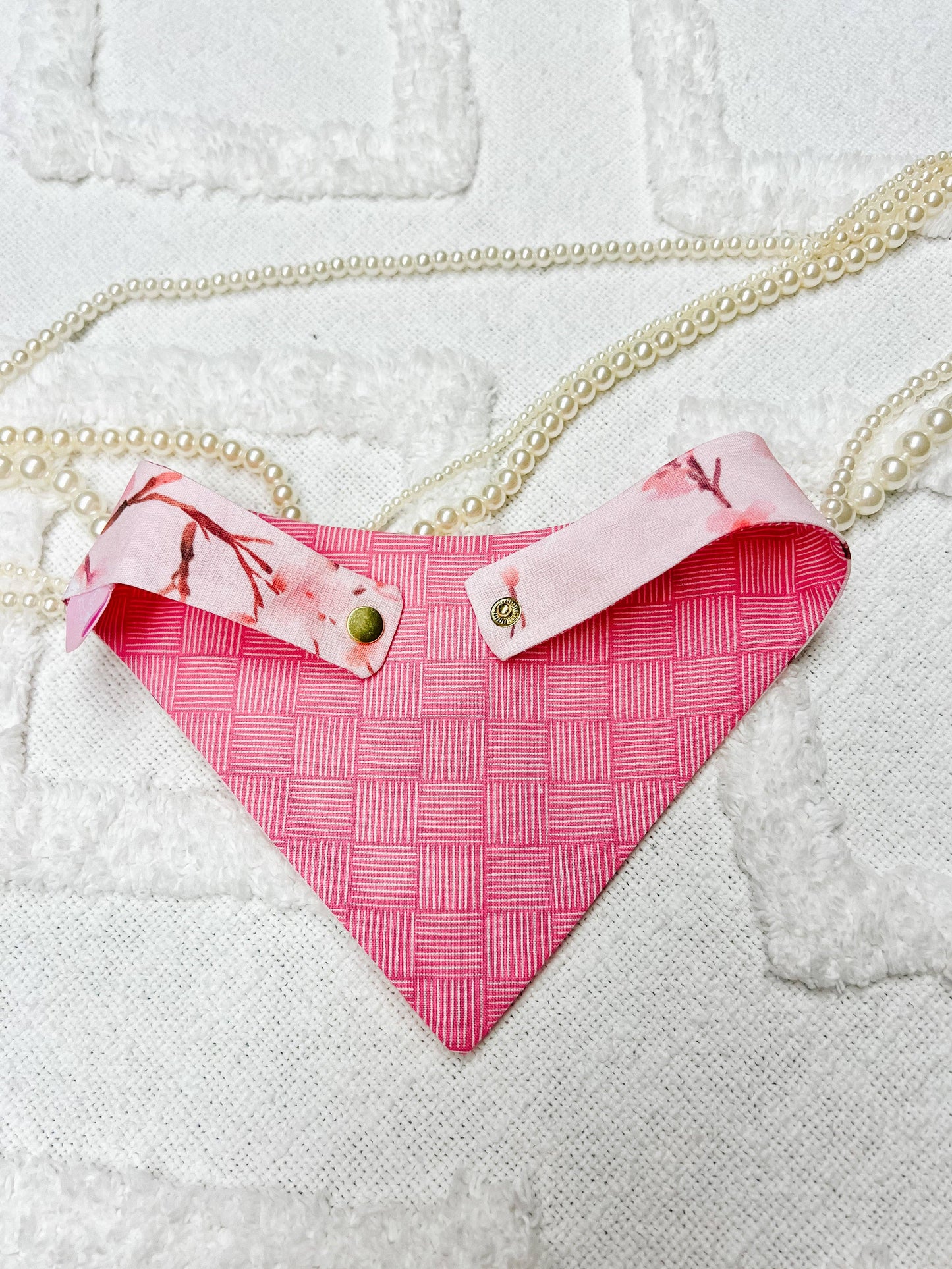 Pink Cherry Blossoms Reversible Dog Bandana Flower Pet Scarf: L