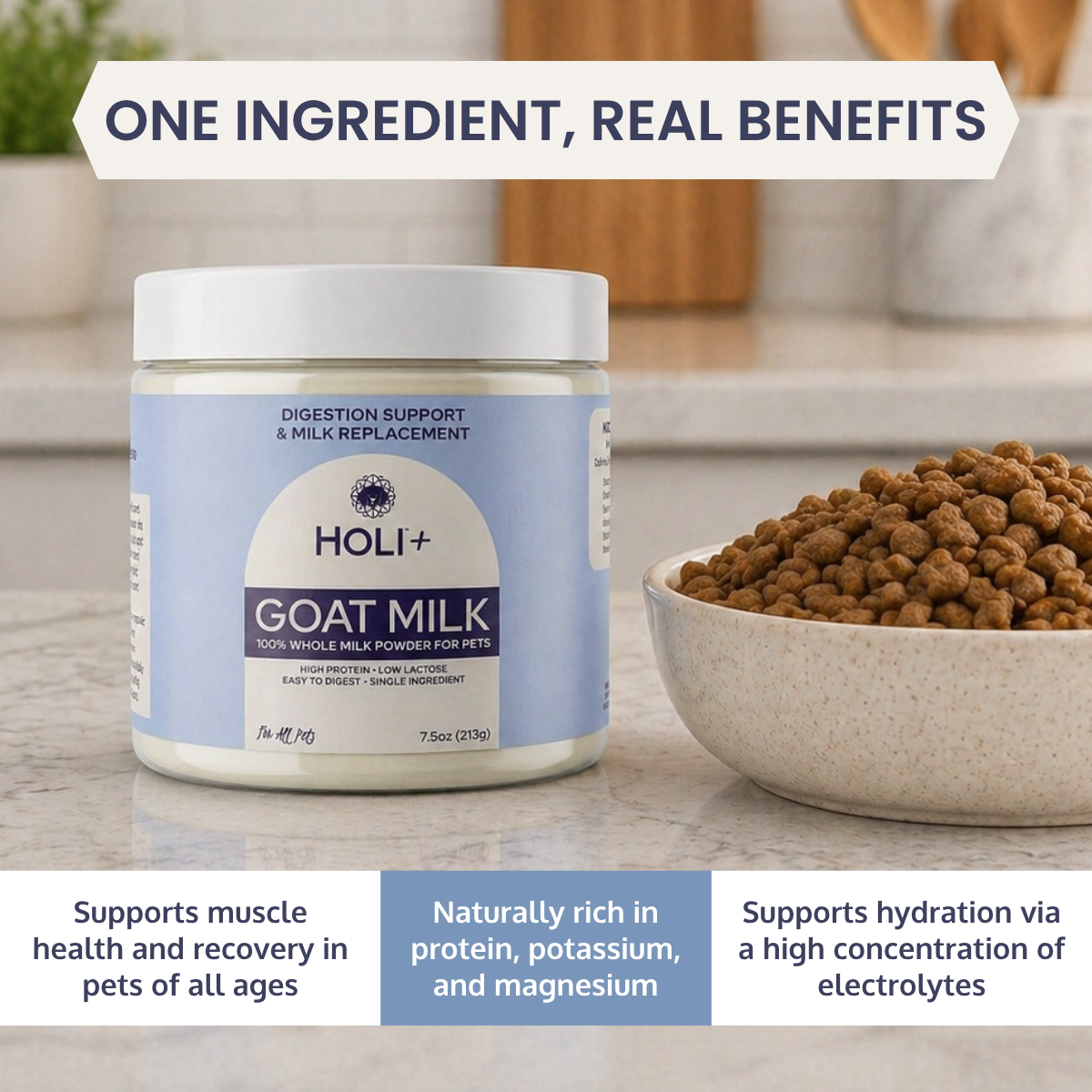 HOLI Powdered Goat Milk for Dogs & Cats | Single-Ingredient Topper & Milk Replacer: 7.5oz
