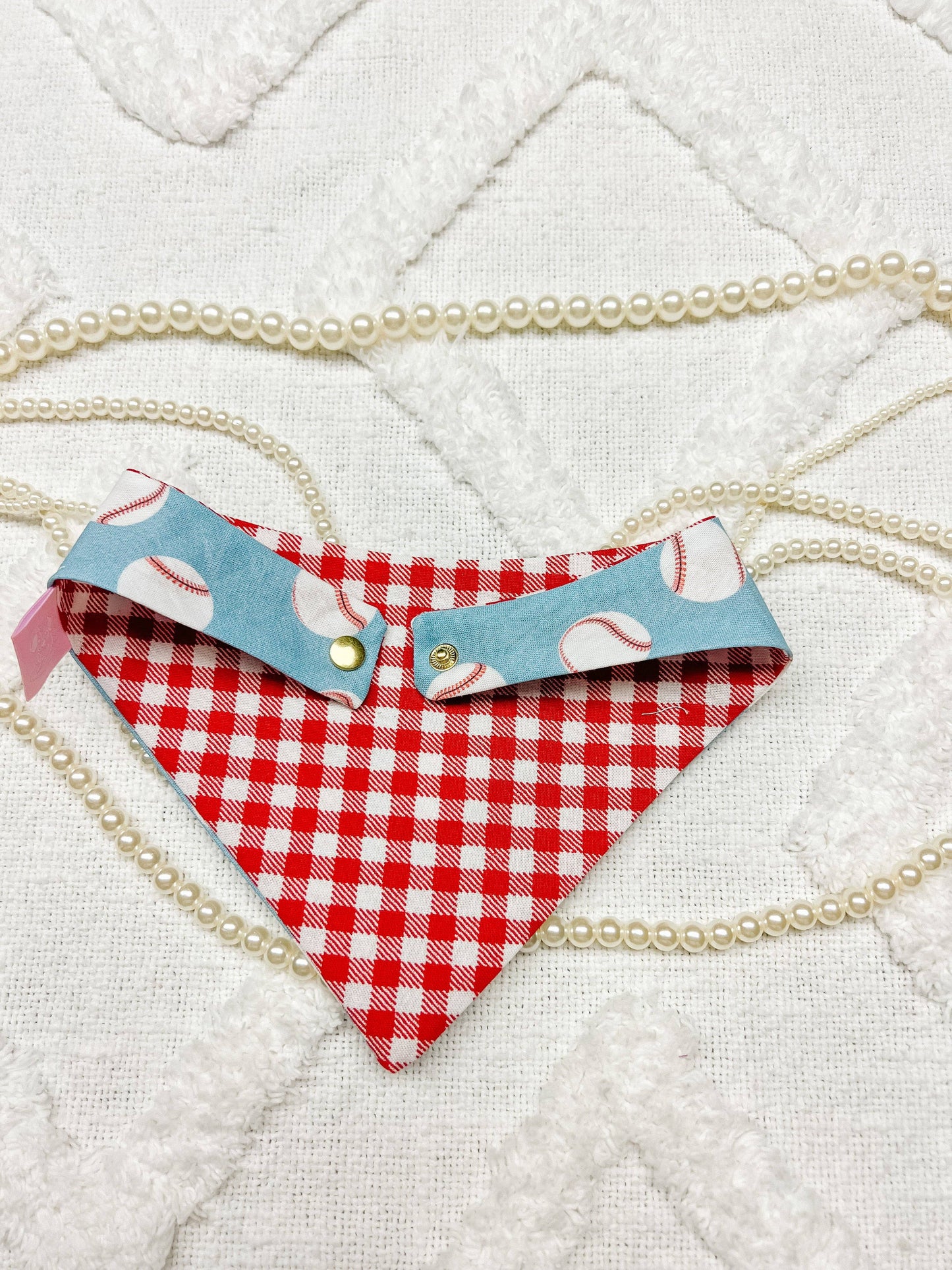 Baseball Reversible Dog Bandana – Snap-On Curved Neck Spring Scarf