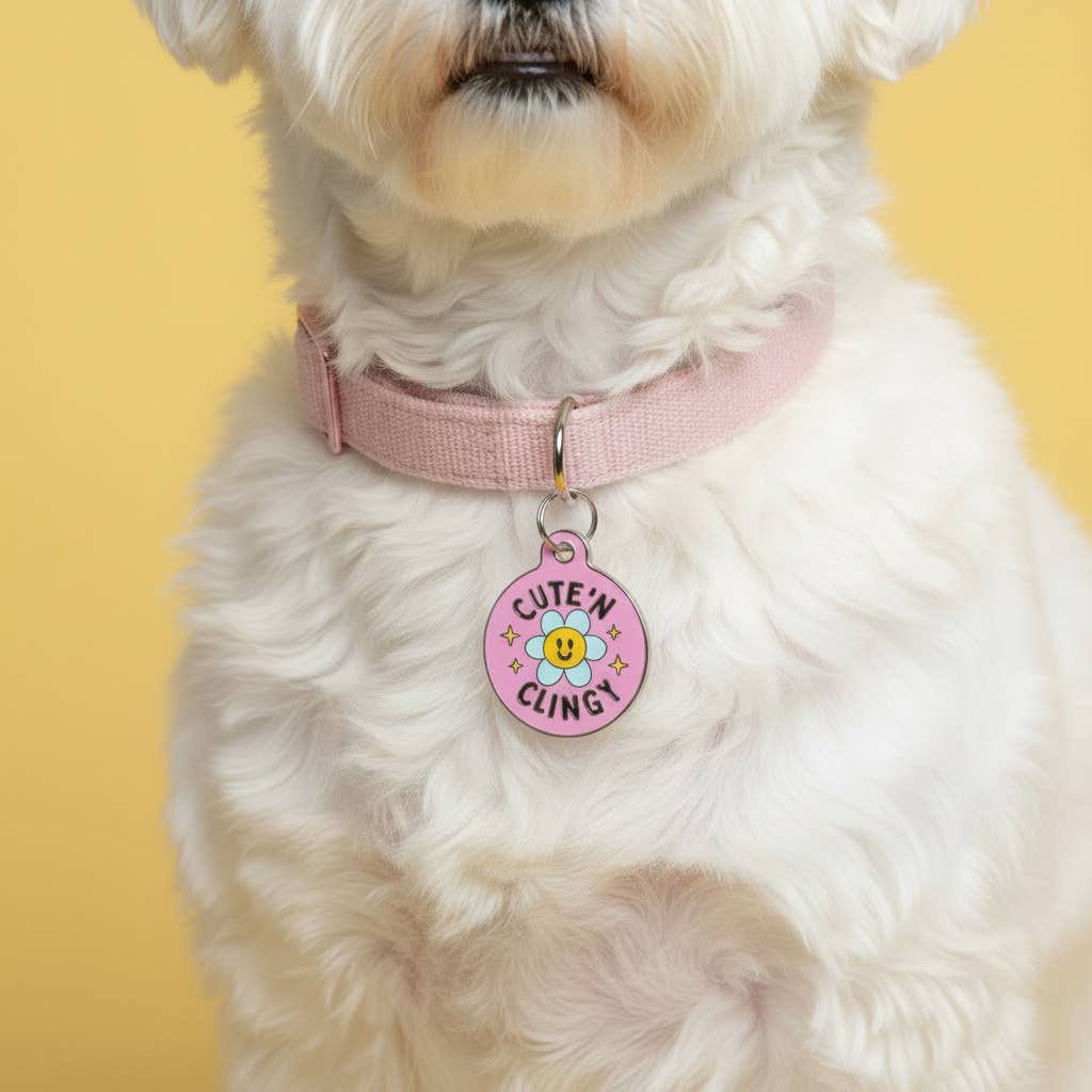 Dog ID Tag w/QR Code - Cute N Clingy Pink