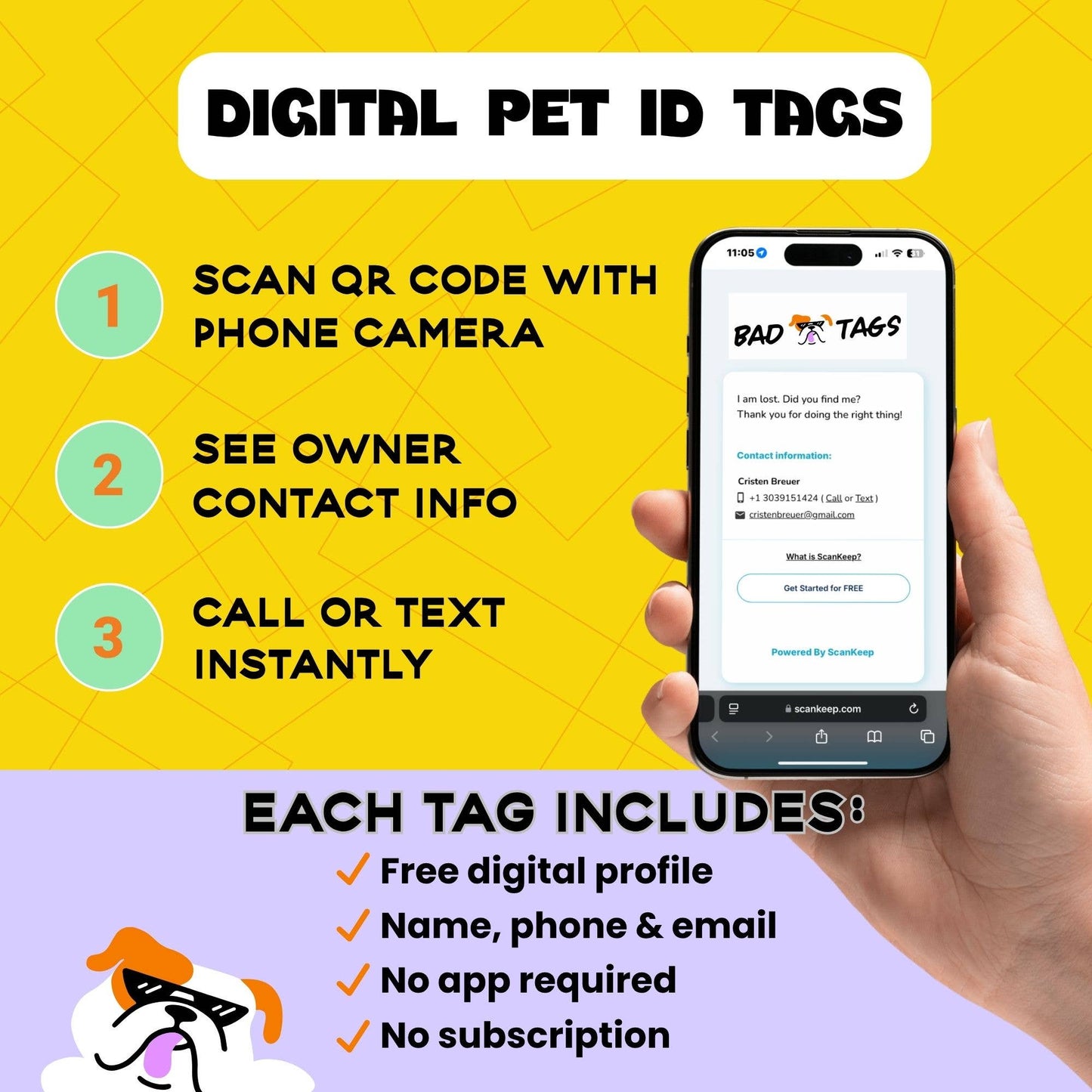 Funny Dog Charm & Pet ID Tag - Cutie with a Booty *Pink: Large / Digital Pet ID (QR Code)