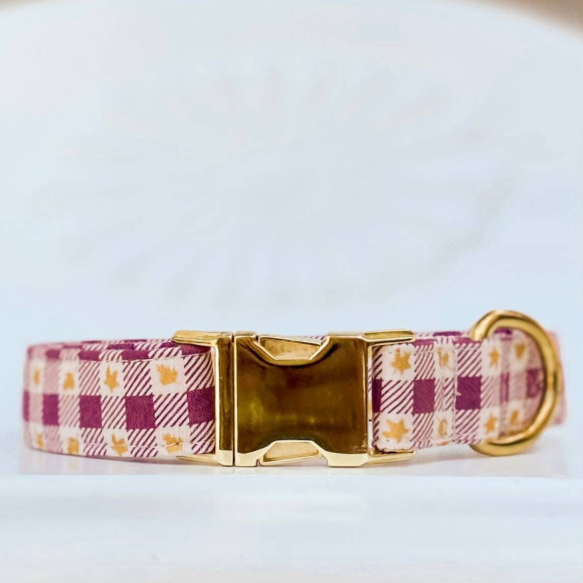 Berry Maroon Maple Leaves Plaid Checker Collar