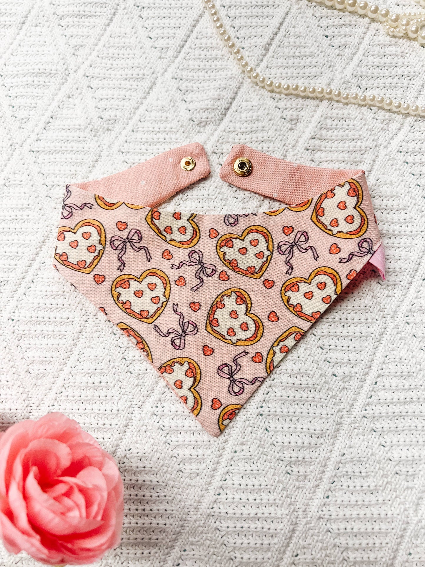 Pizza Love Reversible Dog Bandana – Snap-On Curved Neck Pet Collar