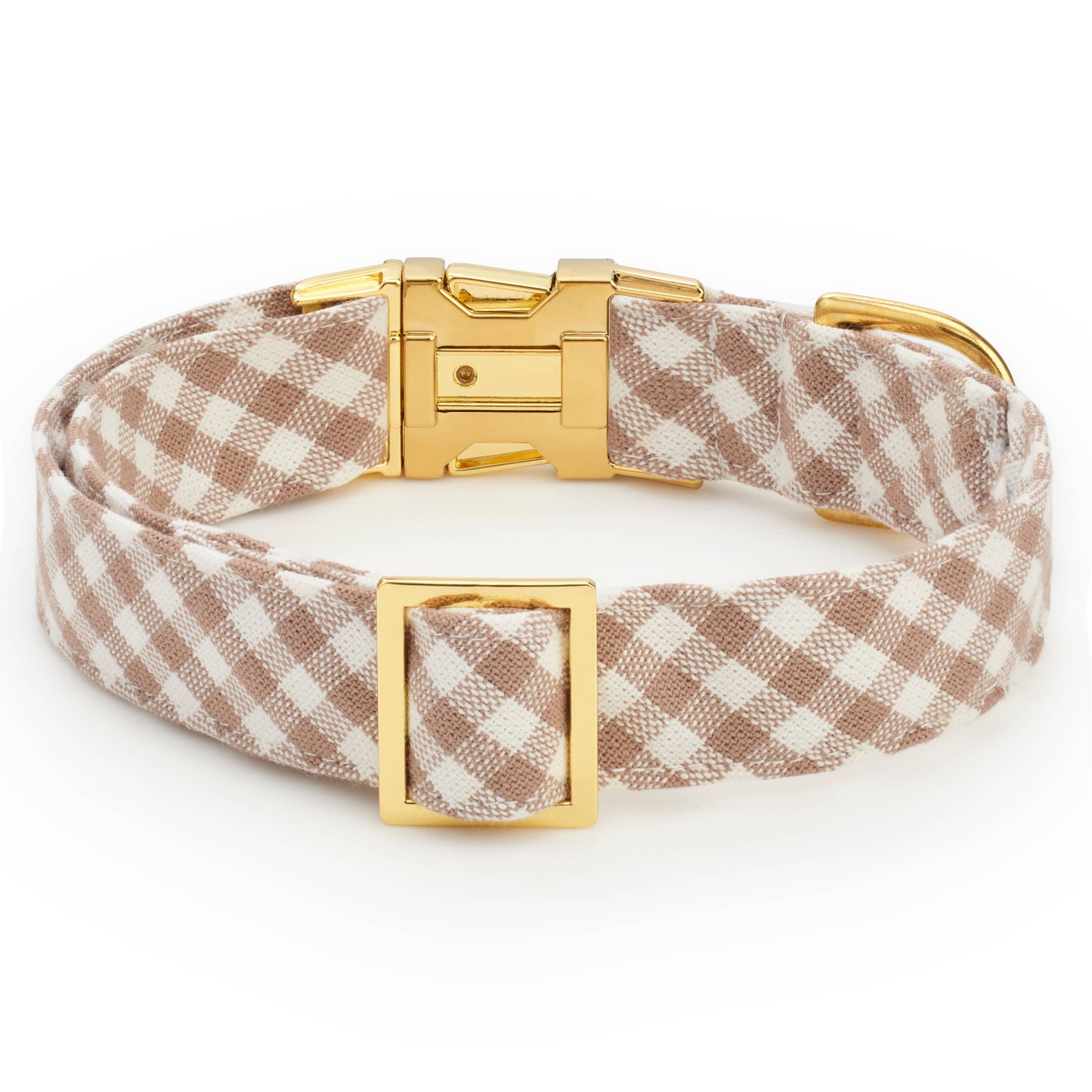 Mushroom Brown Gingham Dog Collar