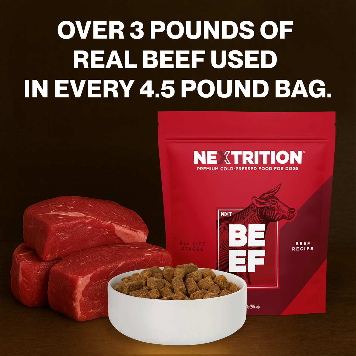 All-Natural Cold-Pressed Beef Dog Food: 2 lb