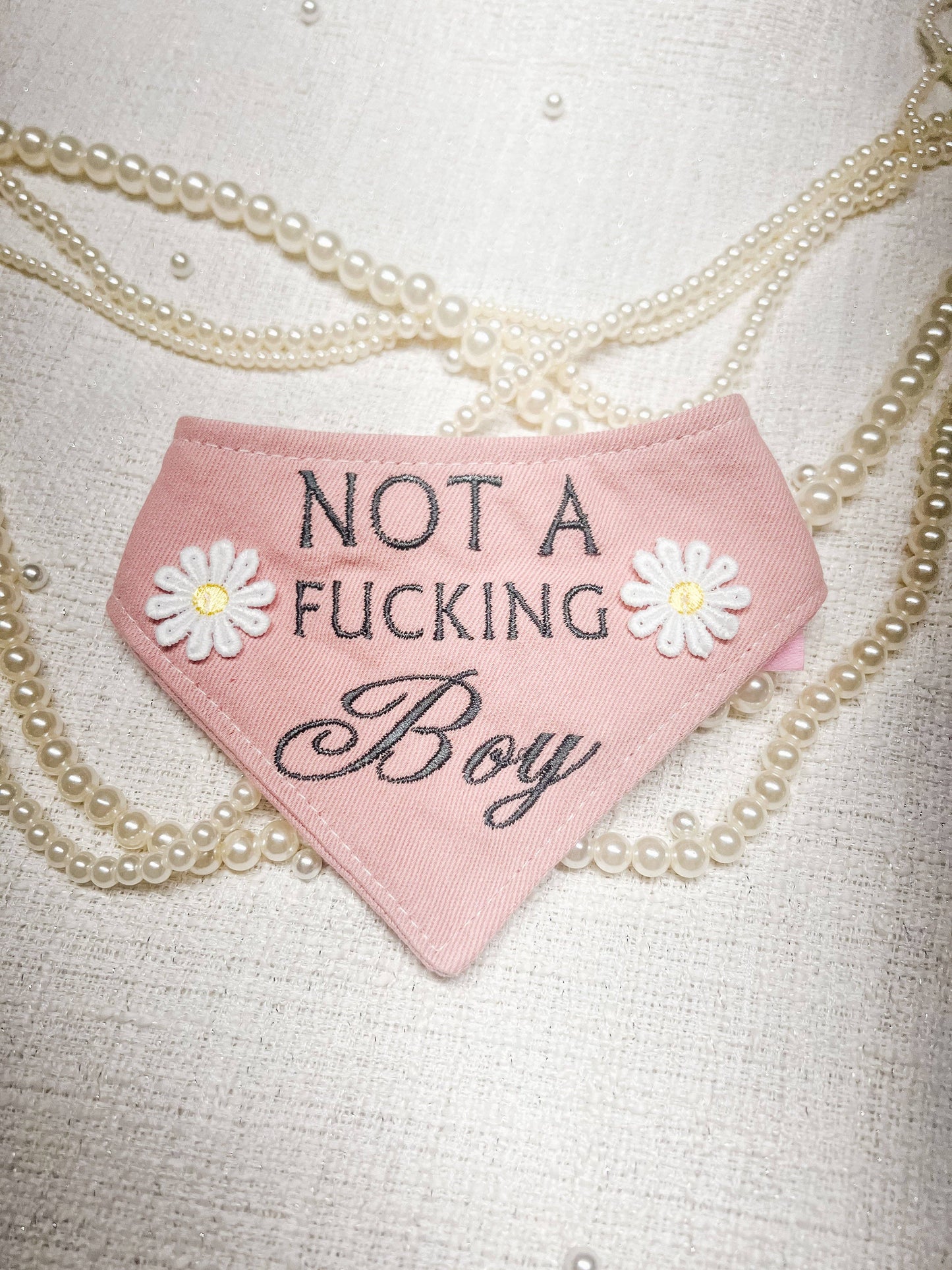 I’m Not A Boy Embroidered Reversible Dog Bandana