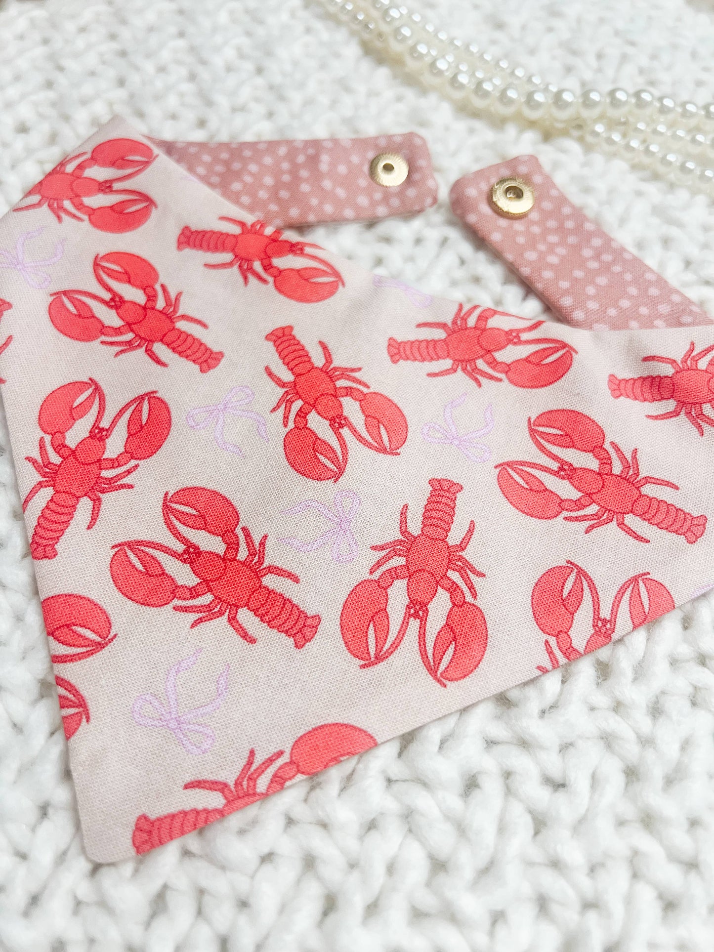 Lobster Snap-On Reversible Dog Bandana, Curved Neck: S