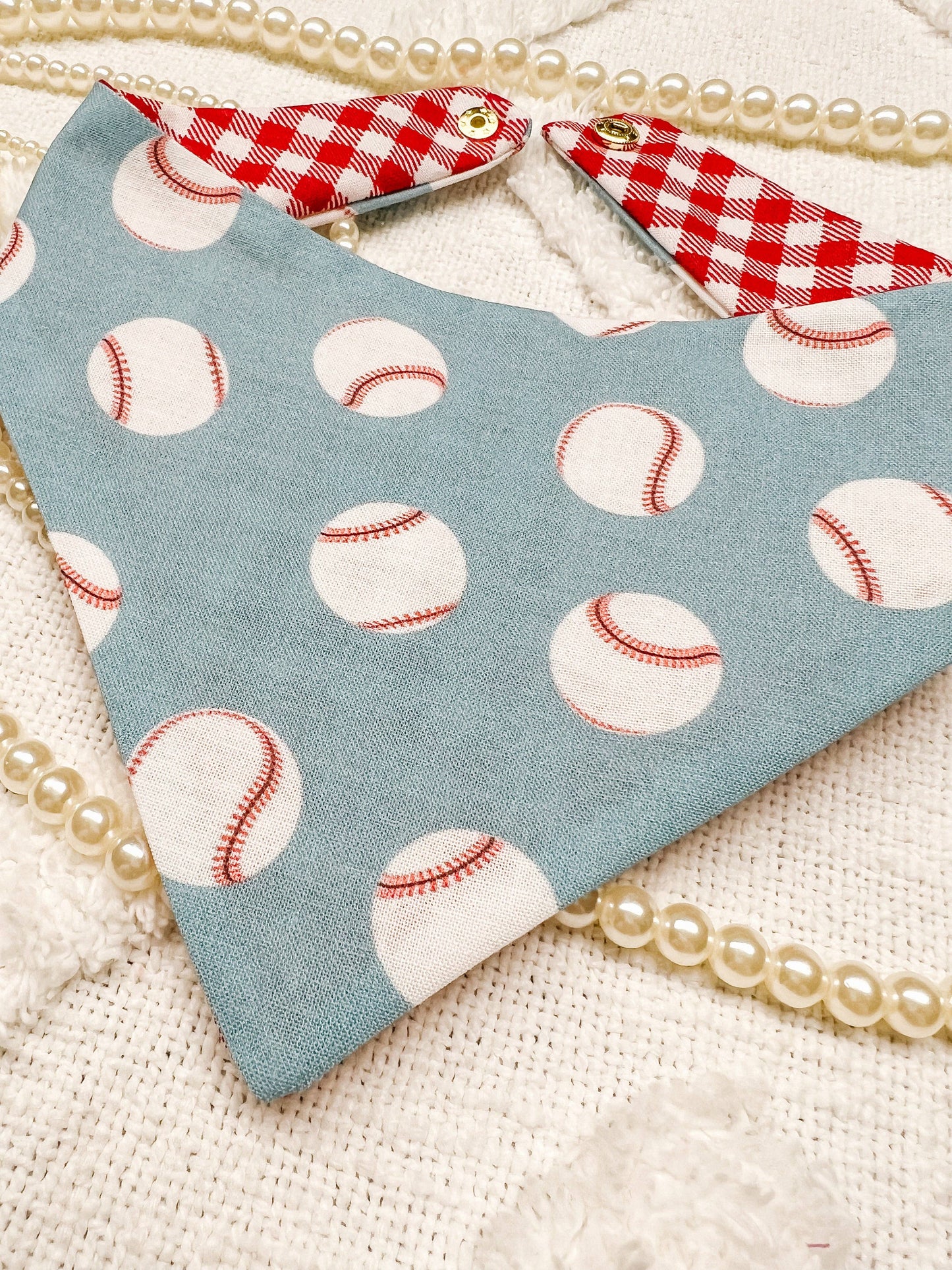 Baseball Reversible Dog Bandana – Snap-On Curved Neck Spring Scarf