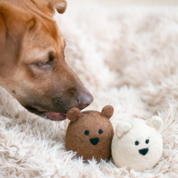 WOOL BROWN BEAR Wool Dog Toy: Large