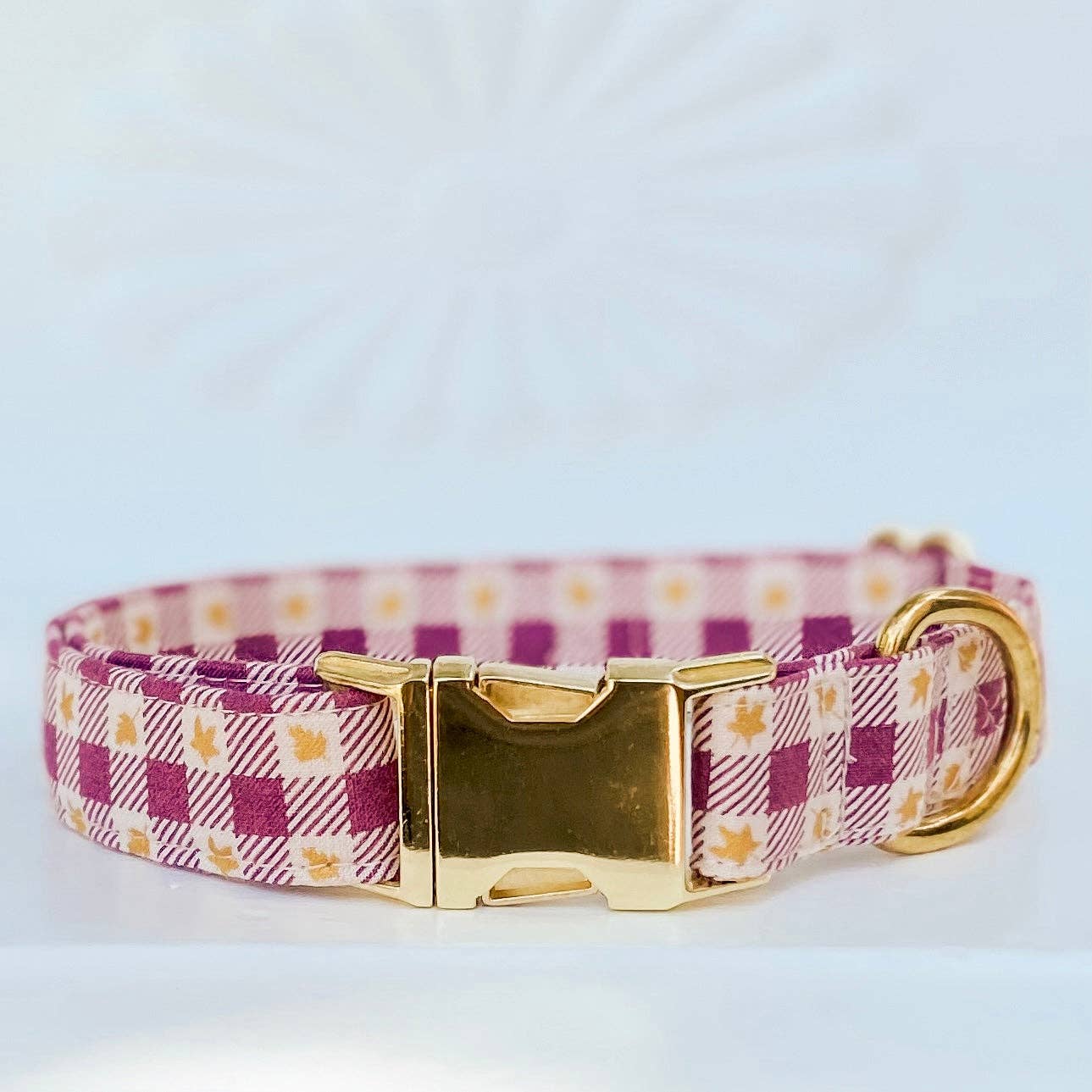 Berry Maroon Maple Leaves Plaid Checker Collar
