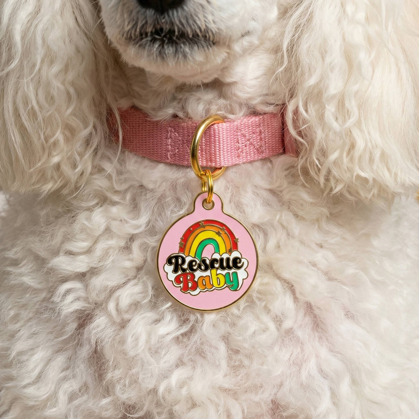Cute Dog Charm & Pet ID Collar Tag - Rescue Baby *Pink: Small / Digital ID