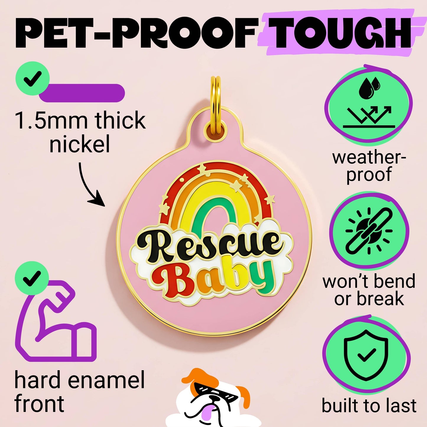 Cute Dog Charm & Pet ID Collar Tag - Rescue Baby *Pink: Small / Digital ID