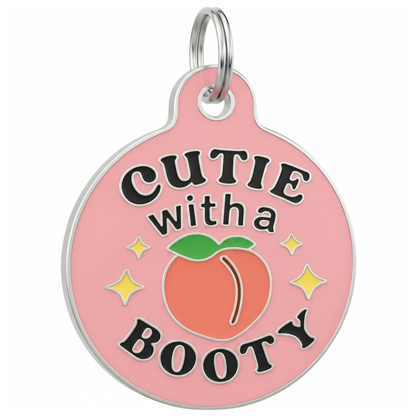 Funny Dog Charm & Pet ID Tag - Cutie with a Booty *Pink: Large / Digital Pet ID (QR Code)