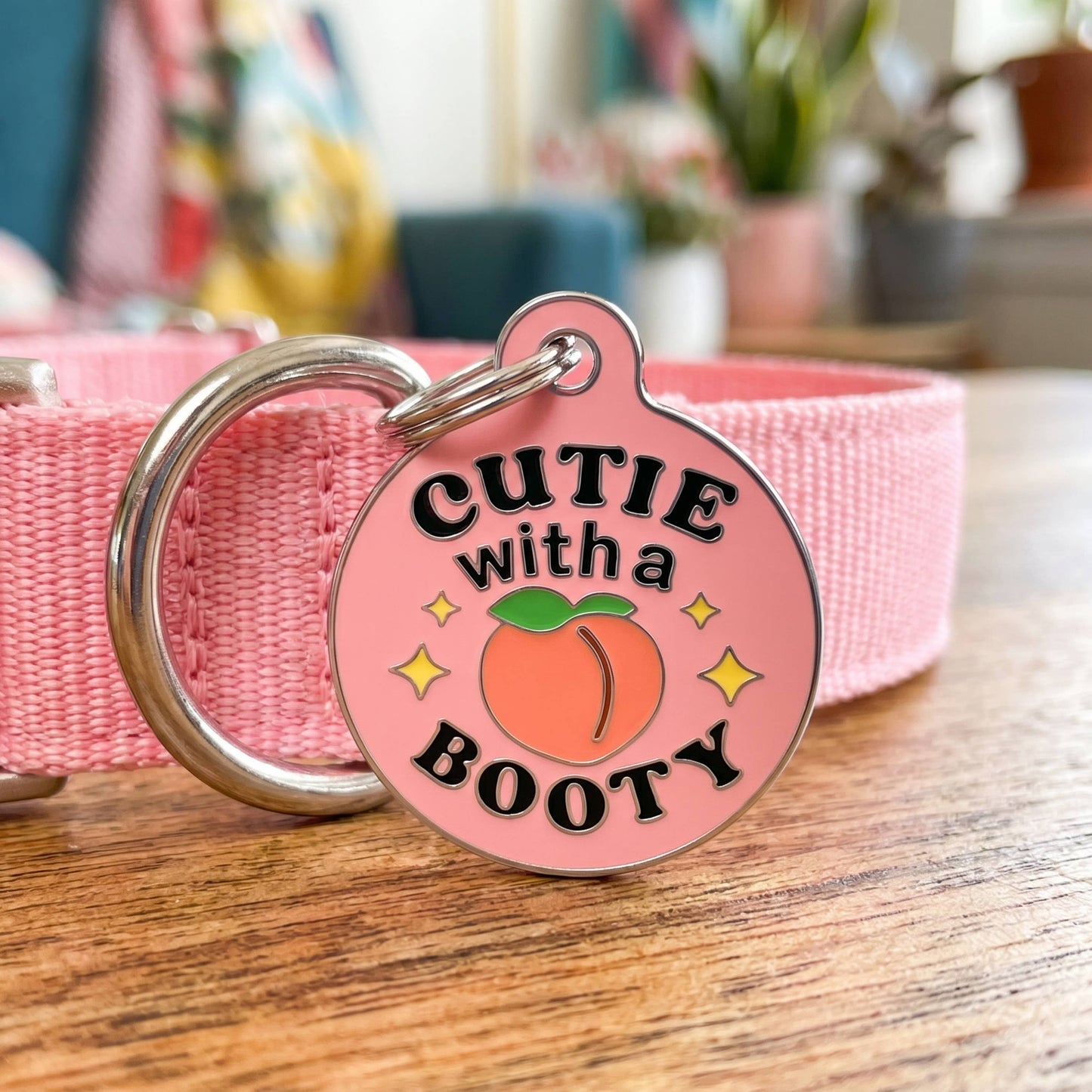 Funny Dog Charm & Pet ID Tag - Cutie with a Booty *Pink: Large / Digital Pet ID (QR Code)