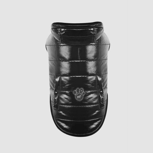 Shiny Puffer Vest- Dog Coat: Black