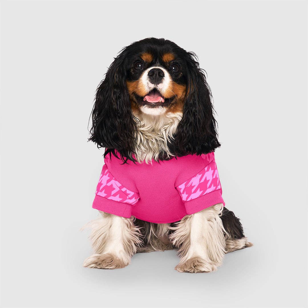 Prism Puffer- Dog Coat: Pink Houndstooth / 24