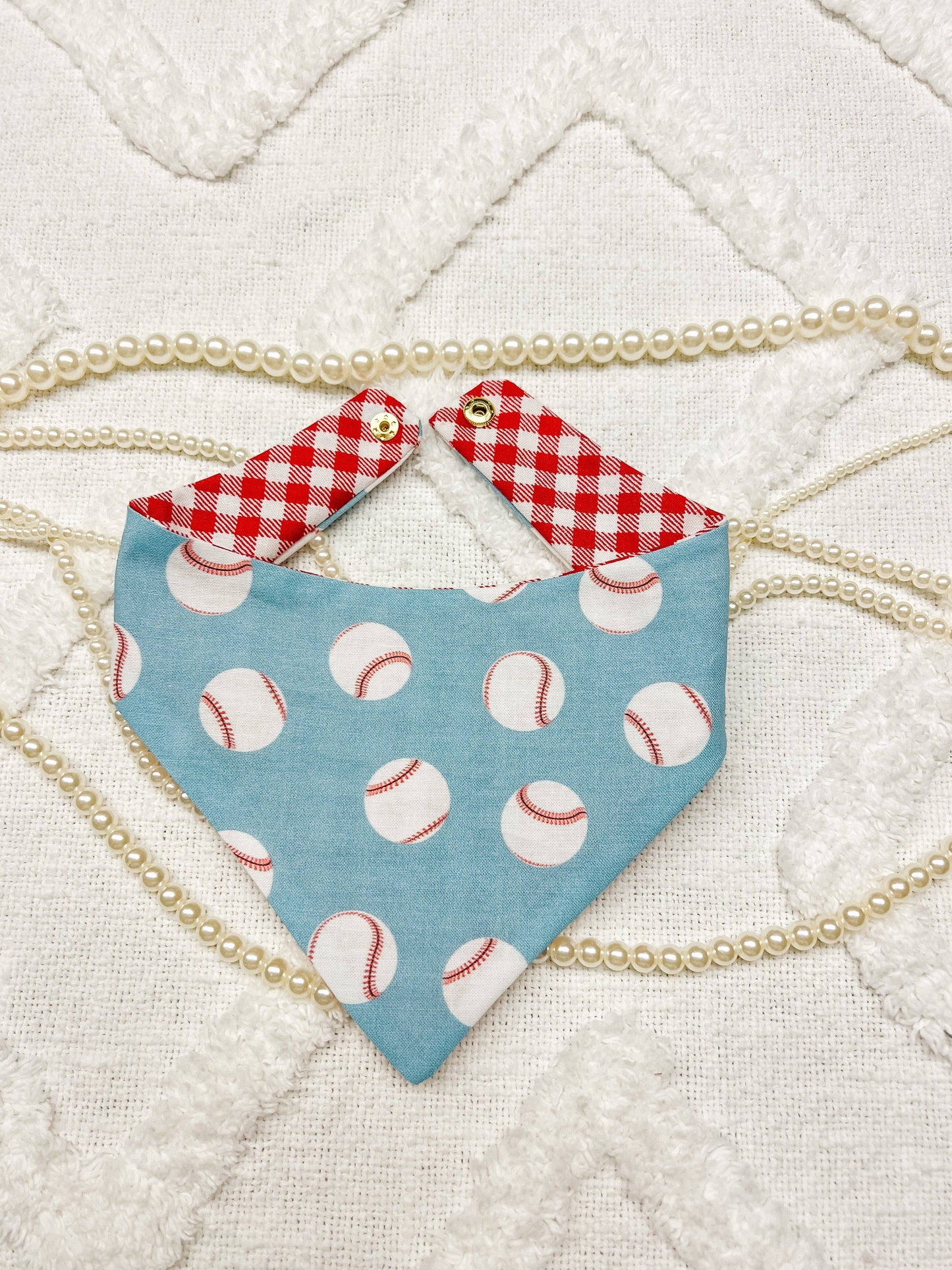 Baseball Reversible Dog Bandana – Snap-On Curved Neck Spring Scarf