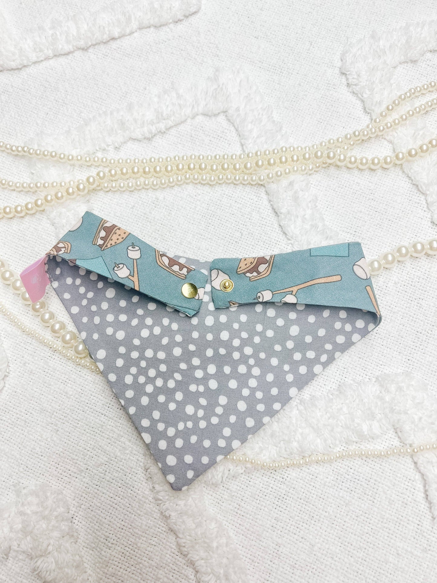 Blue S’mores Reversible Dog Bandana, Metal Snap On Pet Scarf: XL