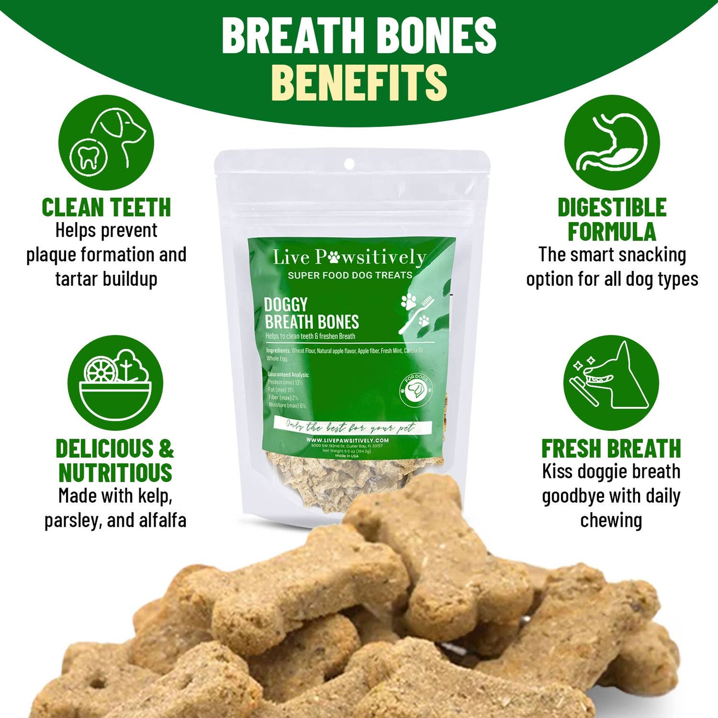 Doggy Breath Bones, Dog treats for better Breath