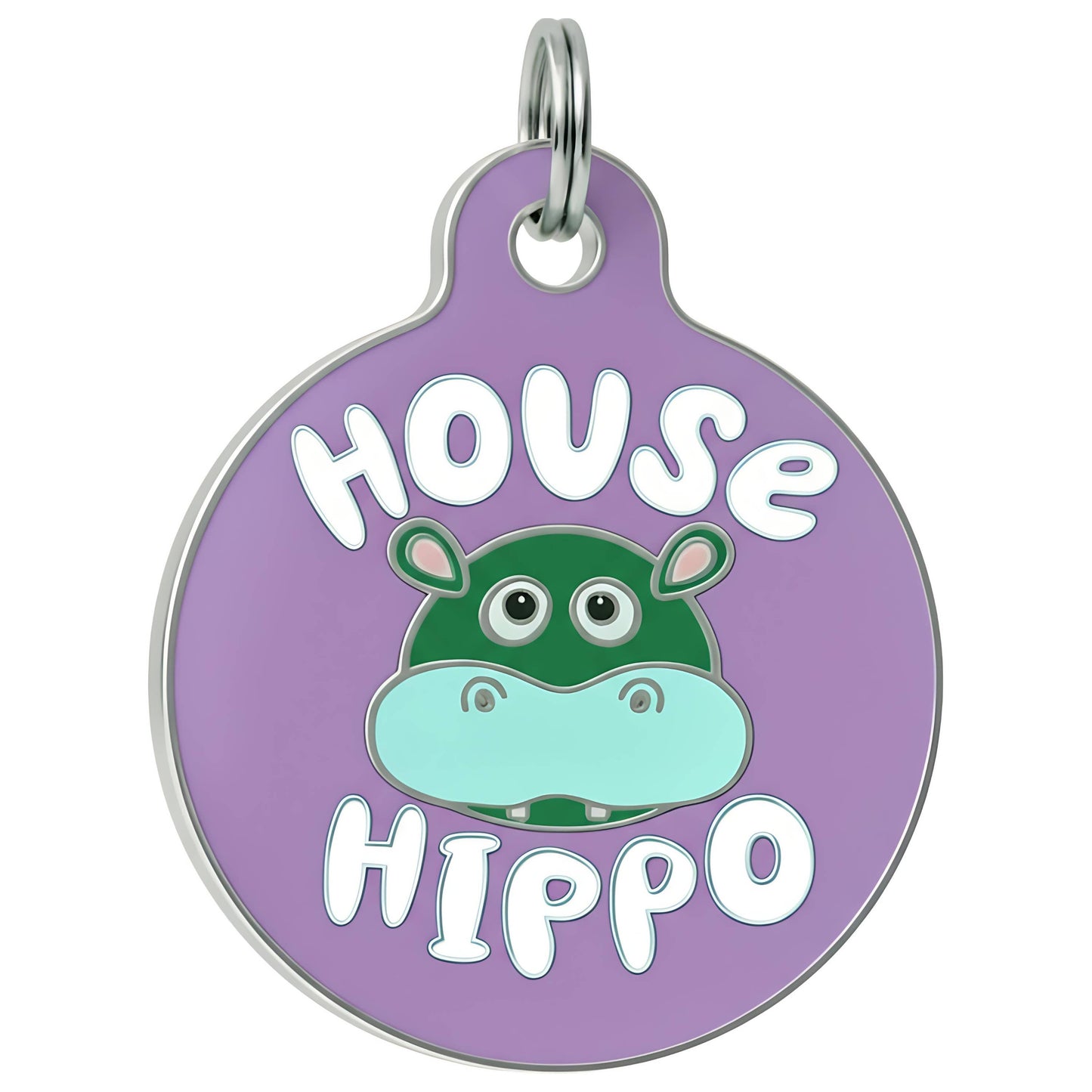Cute Dog Charm & Pet ID Tag - House Hippo *Purple: Large / Engraved QR Code
