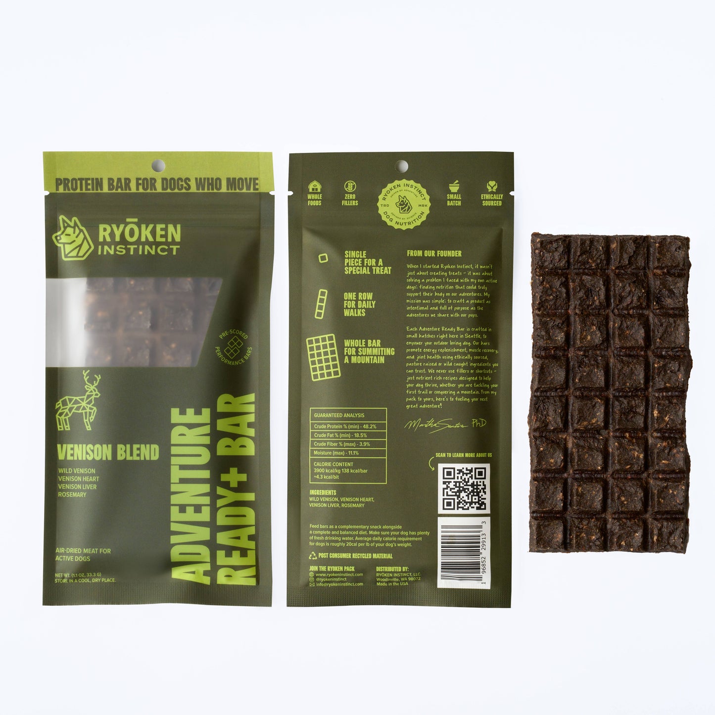 Venison Treat & Snack Bar for Active Dog - Energy & Recovery