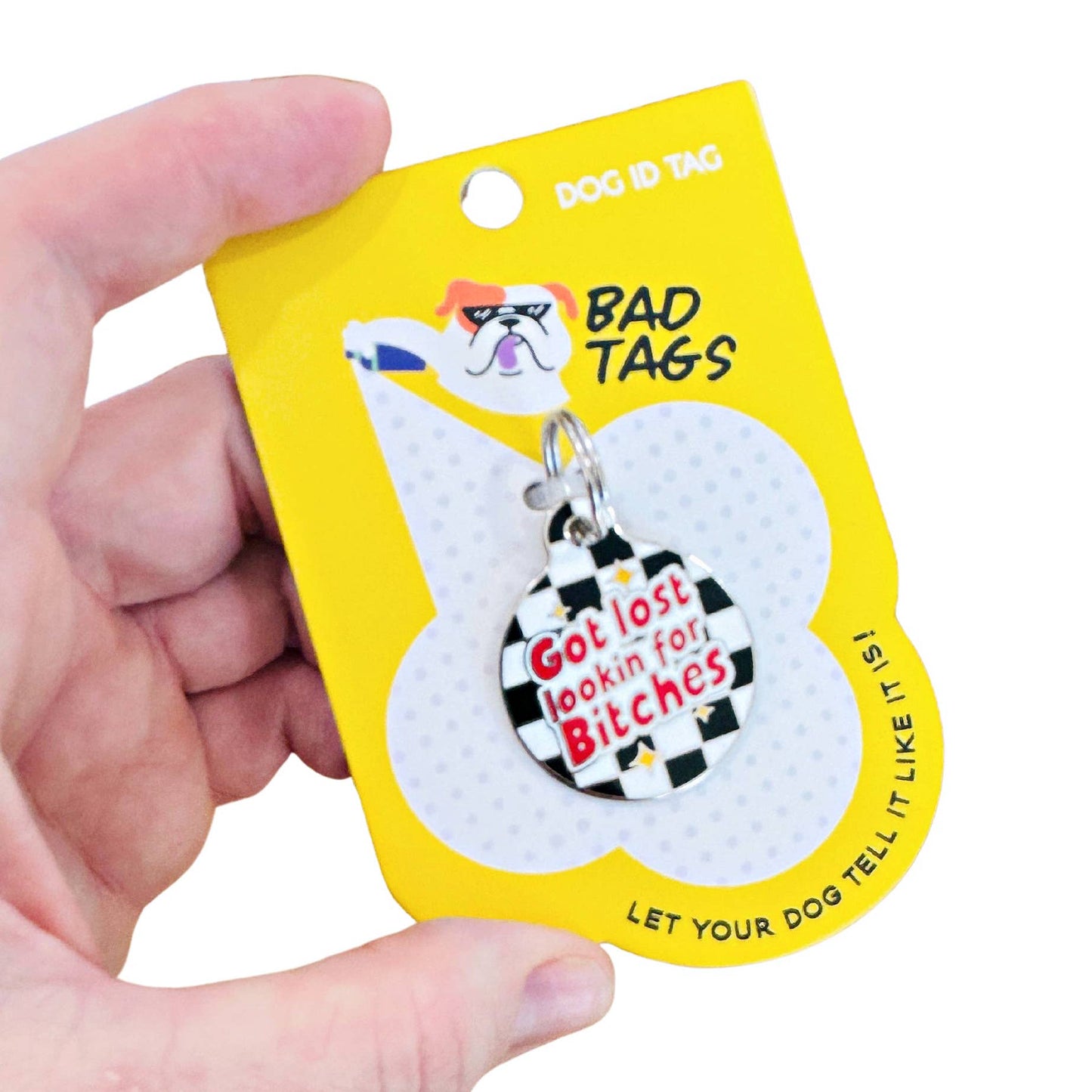 Funny Dog Tag w/ Scannable QR Code - Looking for Bitches