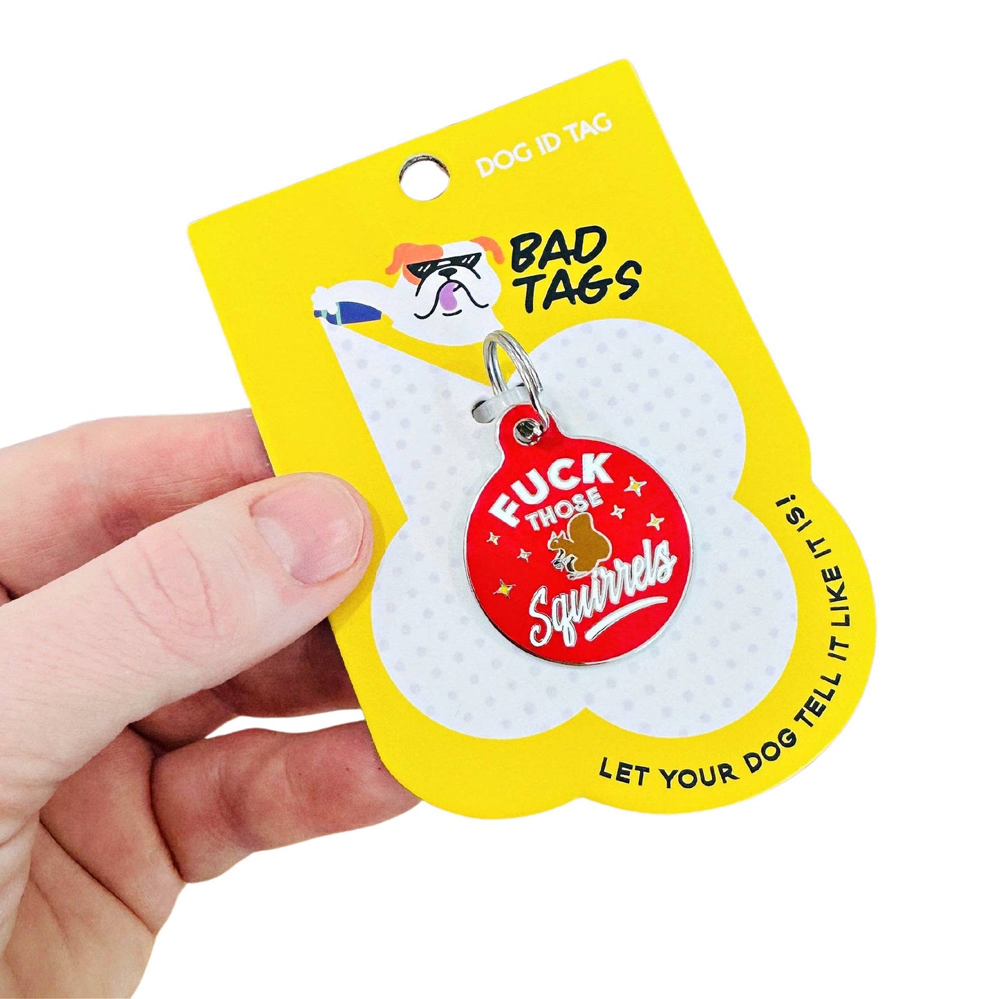 Personalized Dog Tag Scannable QR Code - Fck Those Squirrels