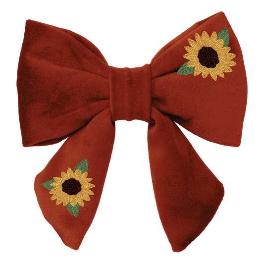 Sunflower Embroidered Lady Dog Bow