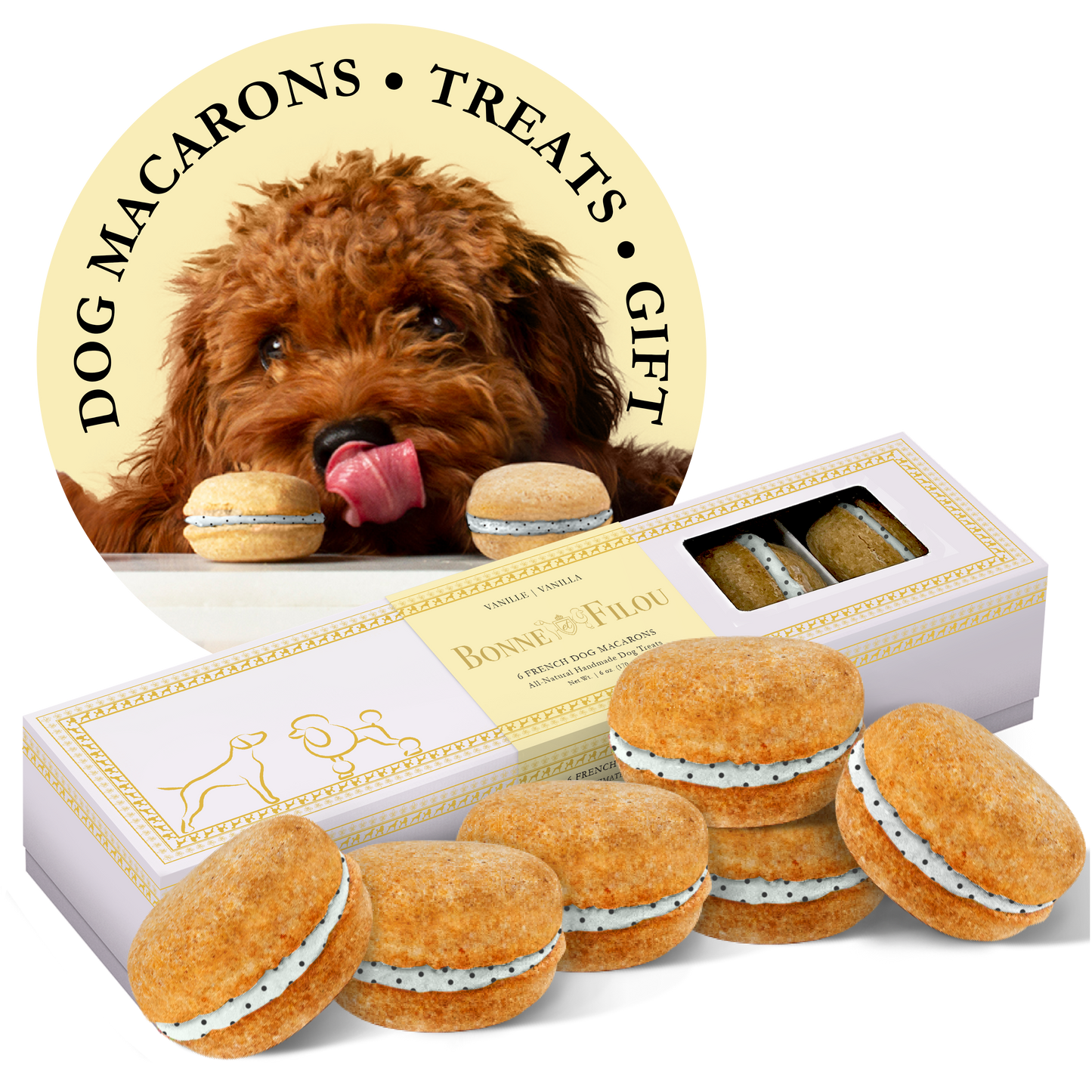 Bonne et Filou Dog Macarons | Crème Brûlée